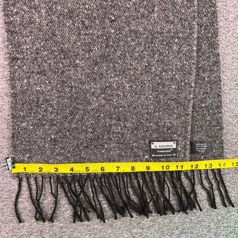 Moro Firenze Scarf Mens OS Grey Herringbone Wool Blend Made in Italy Winter Cozy